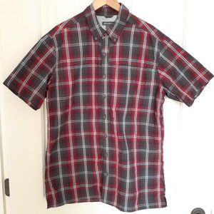 Eddie Bauer Short Sleeve Button Up Shirt Red Gray Plaid Size TL  Tall